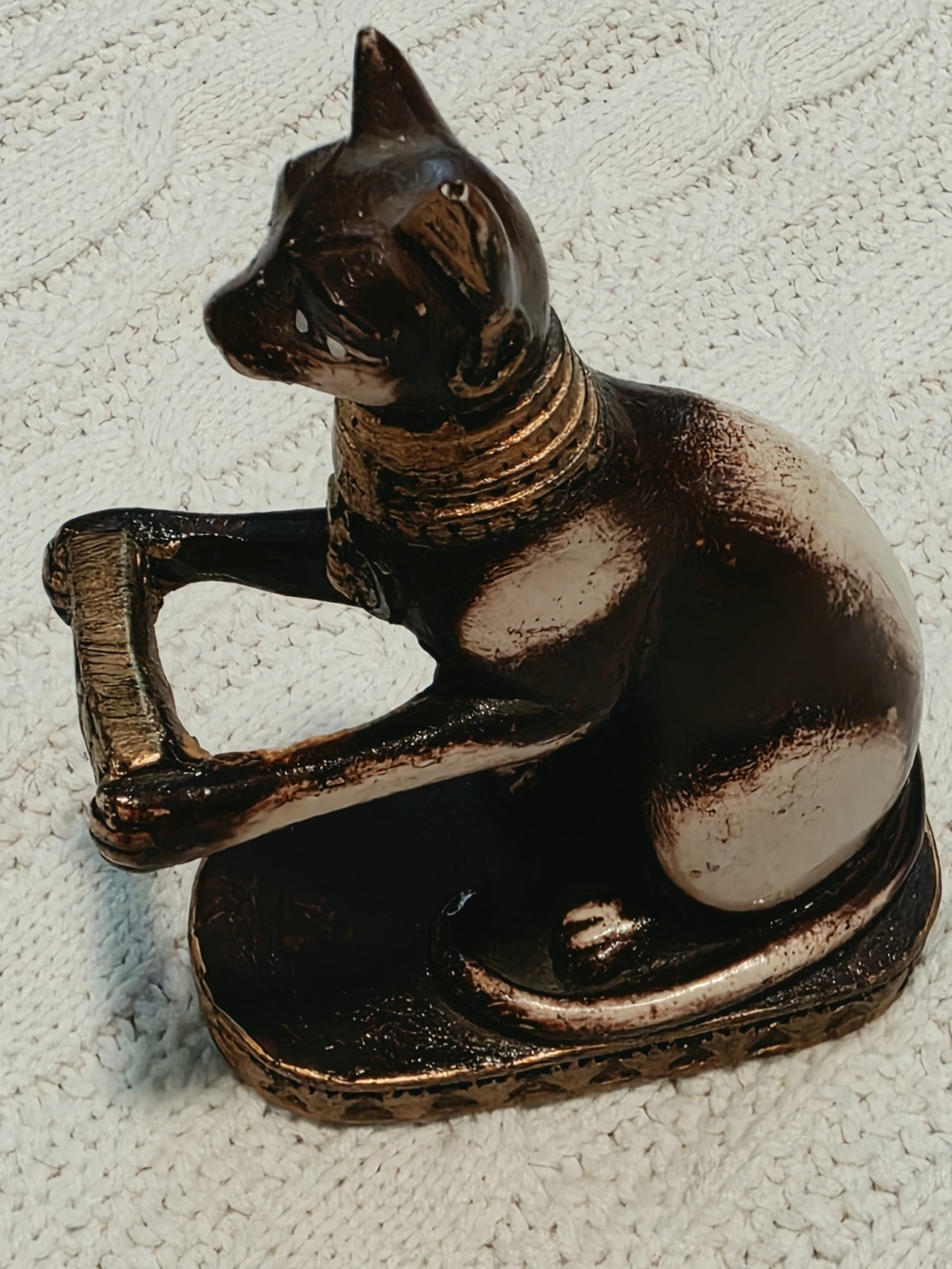 Decorative Bronze Cream Bastet Egyptian Cat God Ceramic Kitschy Accessory Accent